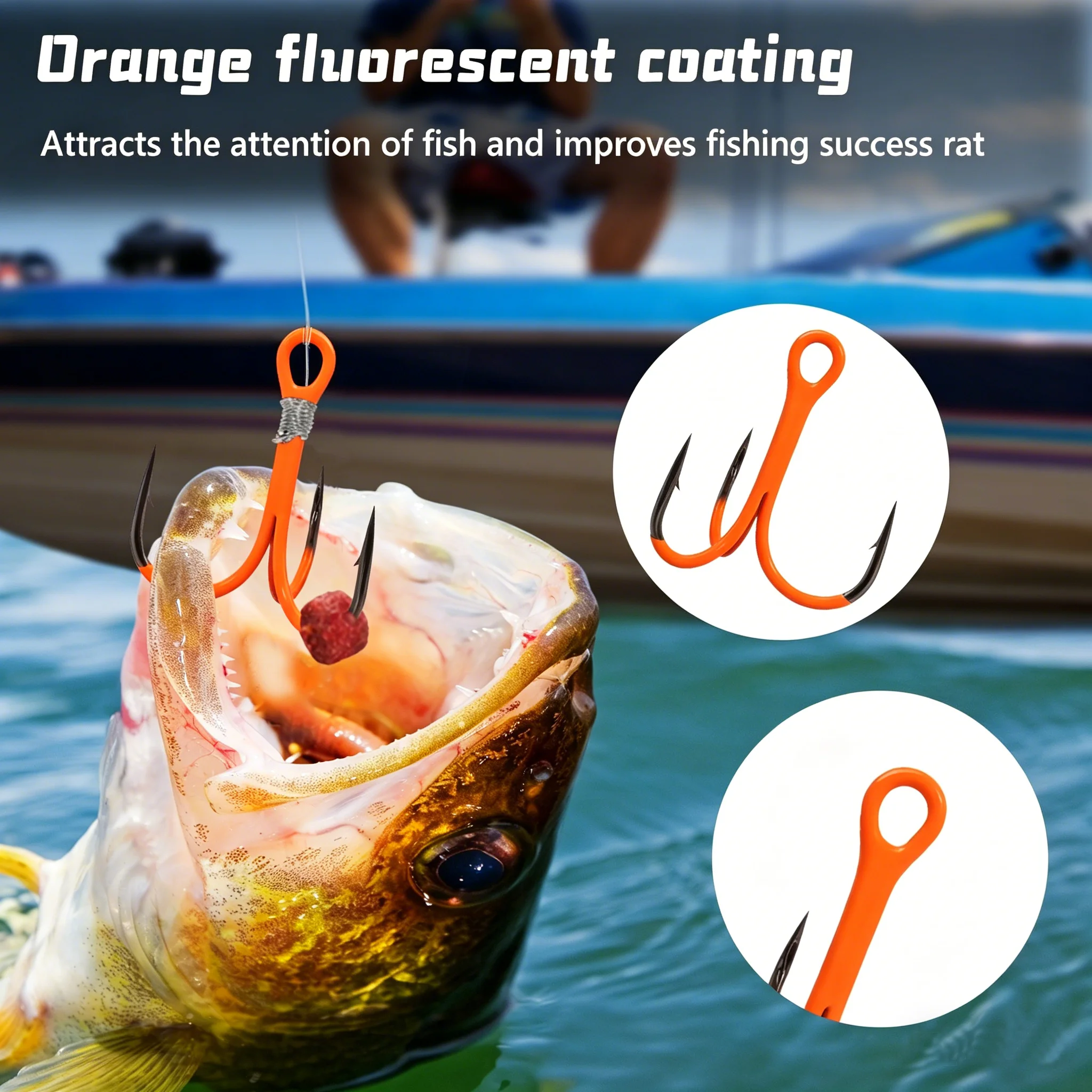 9KM Fishing Treble Hooks 5-10pcs Orange UV Triple Hook 2X Strong Replacement Hooks on Hard Lures Saltwater Freshwater Fishing