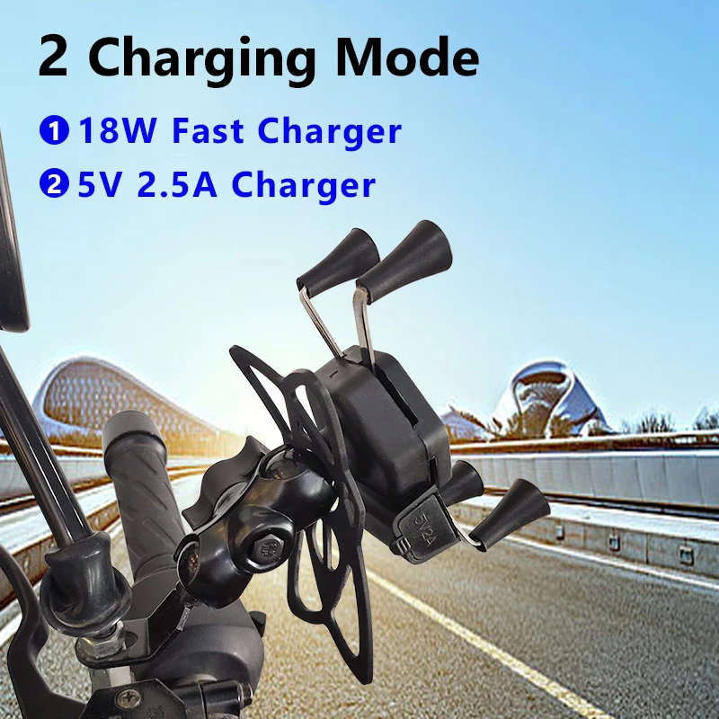 12V Motorcycle X Type Phone Charger Holder Waterproof 360 Degree Rotation Adjustable For Rearview Mirror Mounting