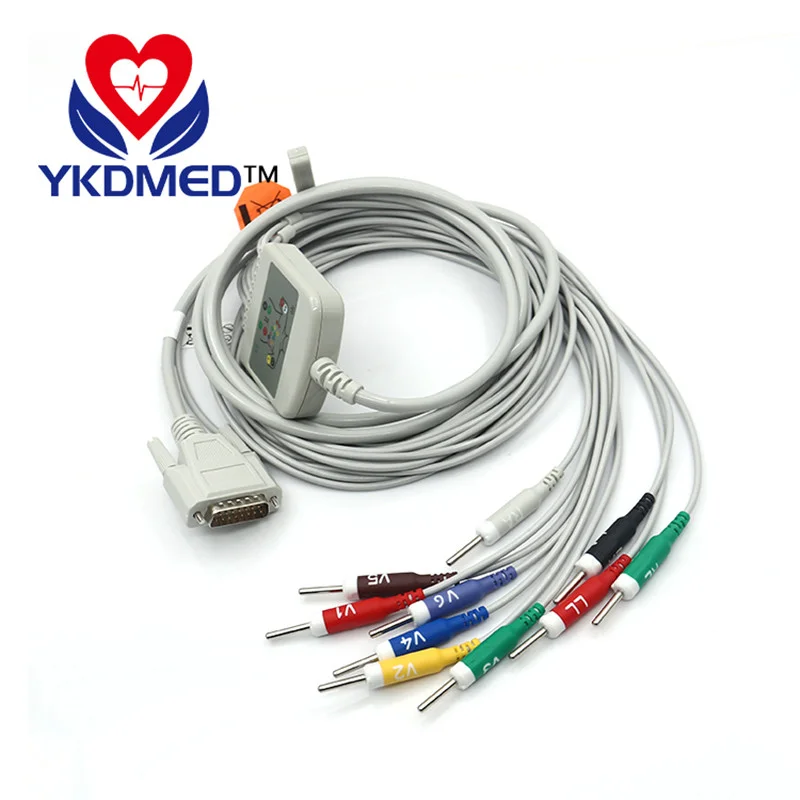 

Compatible with Nihon Kohden Cardiofax 6353 EKG cable 10 lead 15Pin AHA Din 3.0