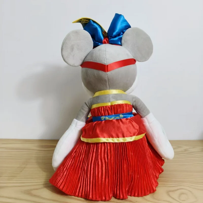 Vestido rojo de Minnie Mouse de Disney de 42cm, muñeco de juguete de peluche corto, almohada de alta calidad, estilo de pareja, regalo de cumpleaños y Navidad para niños