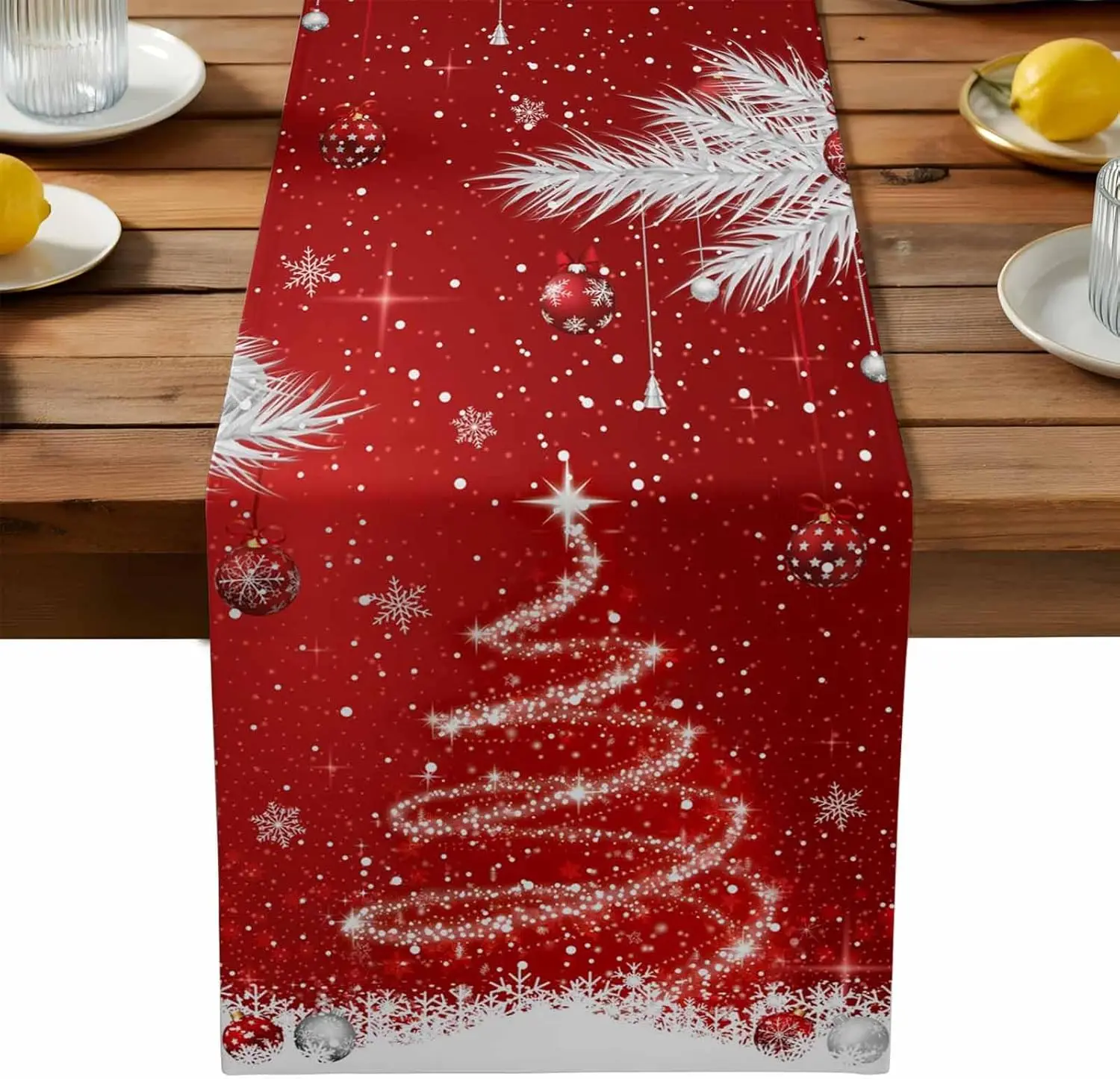 

Christmas Snowflakes Silver Fir Branches Table Runner Party Decor Winter Xmas Kitchen Dining Table Runner Christmas Decorations