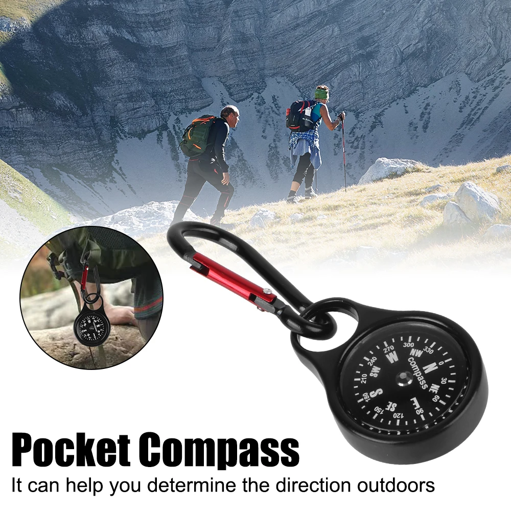 Compass Carabiner Camping Accessory Zinc Alloy Magnetic Portable Clip Snap Hook For Outdoors Hiking Backpacking