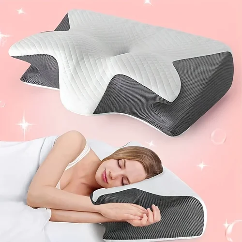 Imagen 2 del producto 2025 Almohada ergonómica de cuerno para el cuello para relajación lateral y los hombros, soporte suave pero firme, durmientes de espalda y estómago - Diseño contorneado