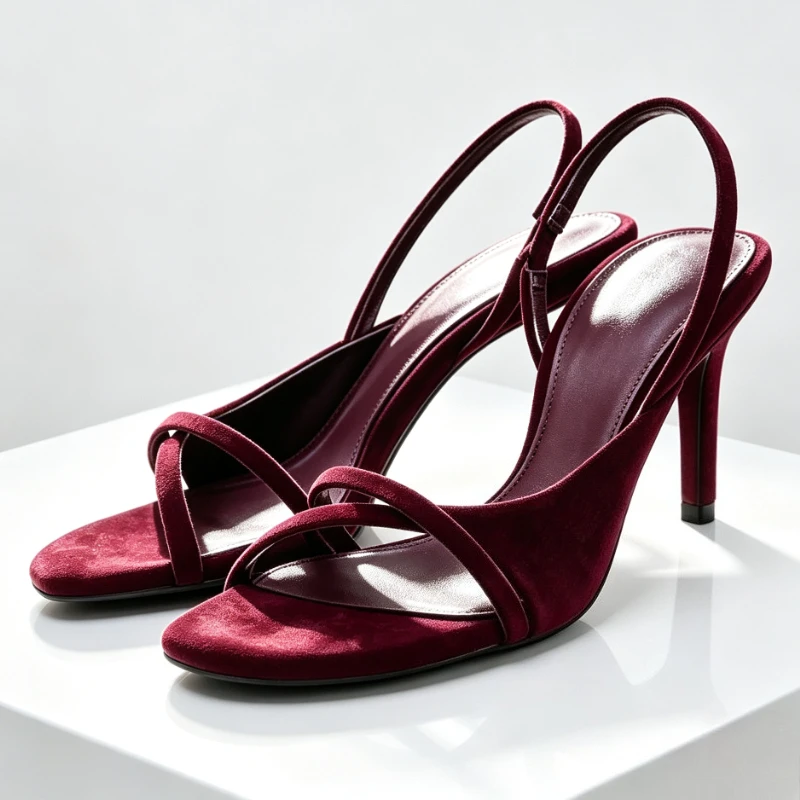 Sandalias de tacón de terciopelo con punta abierta para mujer, zapatos de tacón alto con correa trasera elegante, diseño de correa cruzada a la moda, zapatos de novia de diseñador de lujo