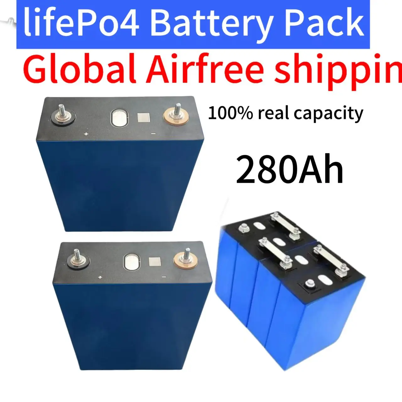 280 Ah Lifepo4-Akku der Güteklasse A – 3,2 V/12 V/24 V/48 V, wiederaufladbares Deep-Cycle-Lithium-Eisenphosphat für Notstrom, Wohnmobil, Boot, Golf