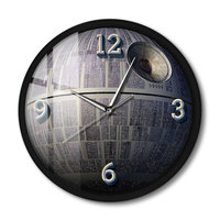 Death Star Round 3D Metal Frame Wall Clock Fictional Mobile Space Sations Planet Modern Wall Watch Kid Bedroom Living Room Decor