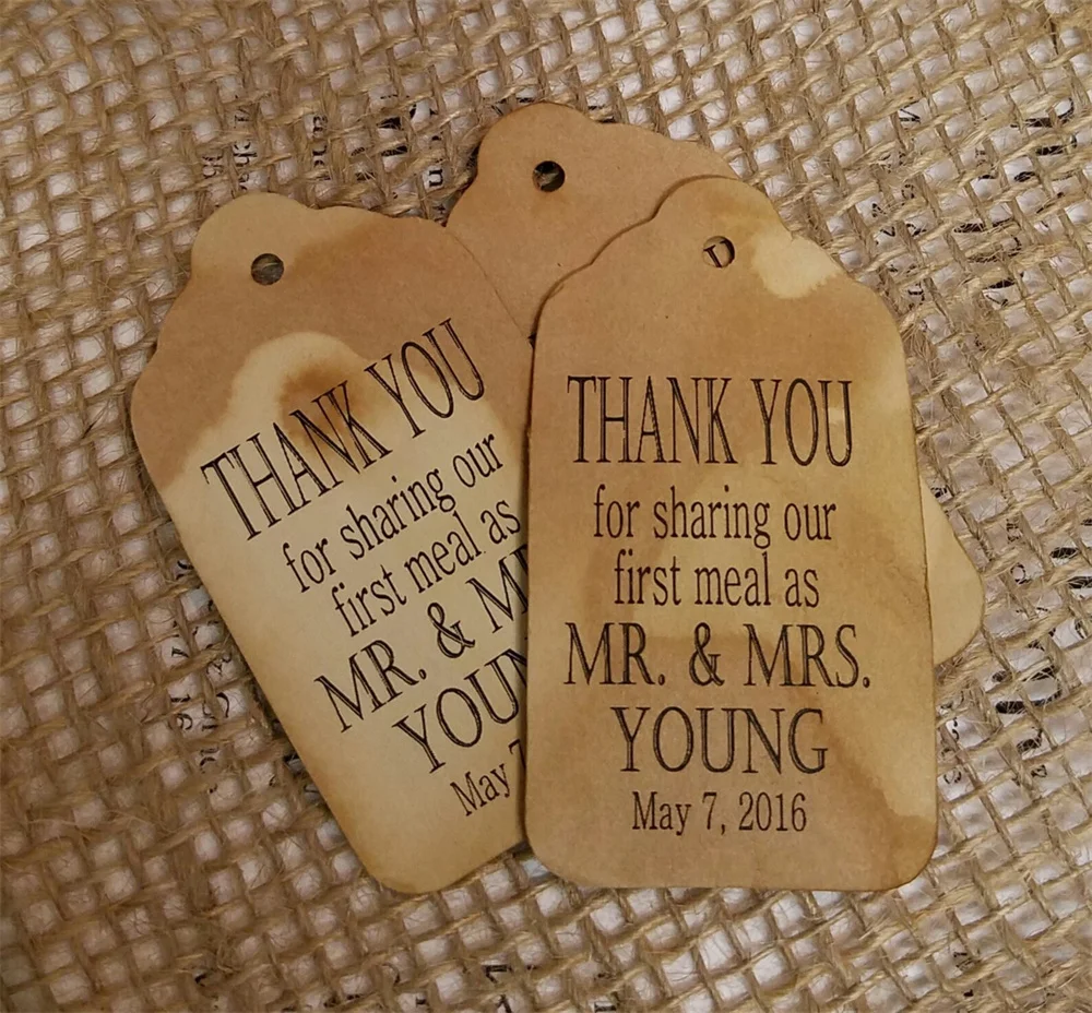 50PCS Personalised Thank you for Sharing our First Meal as Mr and Mrs MEDIUM Personalized Wedding Favor Tags