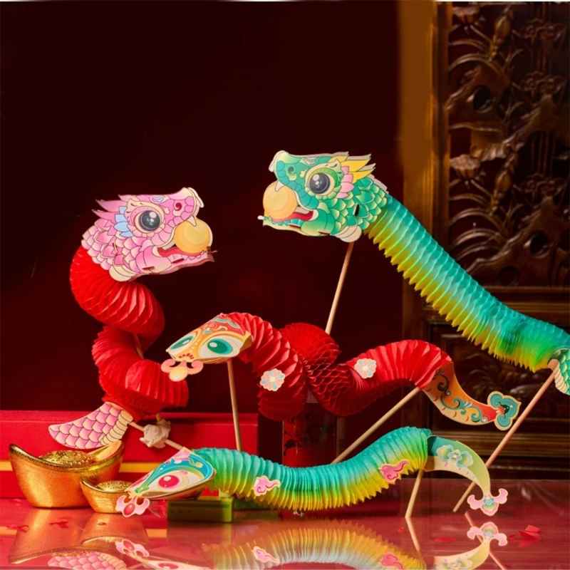 Handmade Chinese Dance Snake Set Fun 3D Paper Snake Puppet Assembly Toy Set for Kid Adult Spring Festival Party Supplies