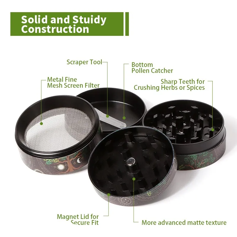 50mm Herb Grinder Zinc Alloy 4 Layers Hopeful Tree Cigarette Tobacco Crusher Magnet Adsorption Smoking Accessories