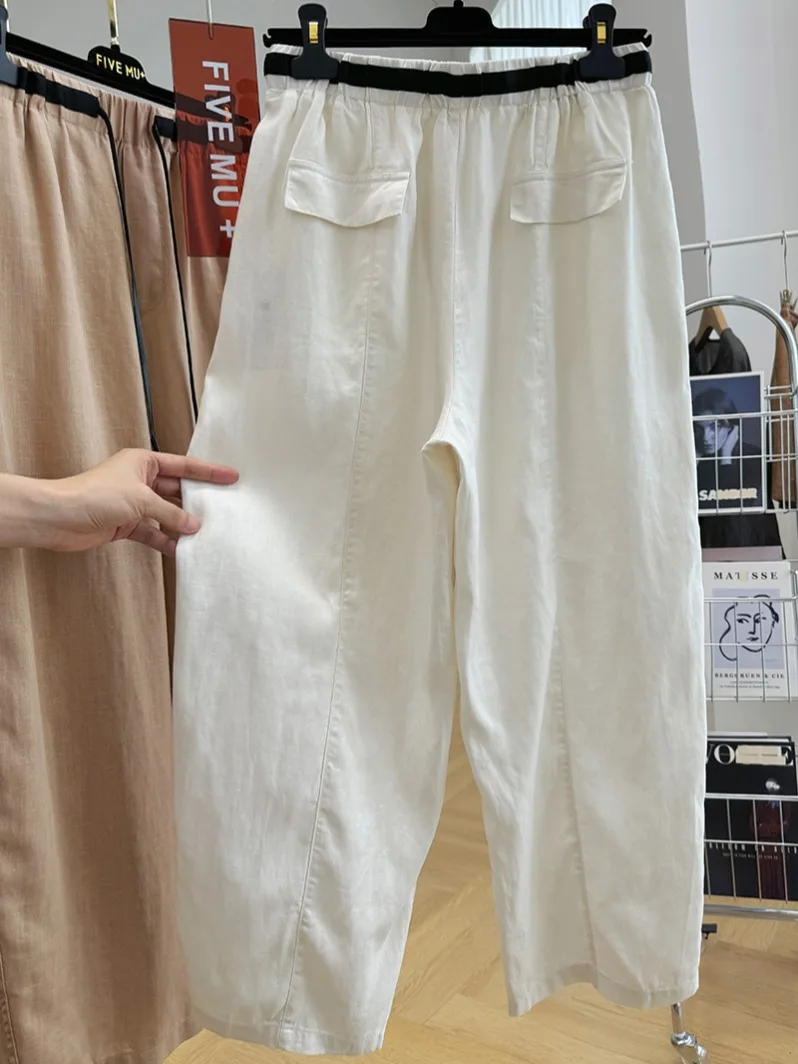 High-End-Leinen Elastische Taille Dstring Casual Hosen Frauen Sommer Dünne Neun-Stück Harem Hosen Lose Fit Pendeln sle