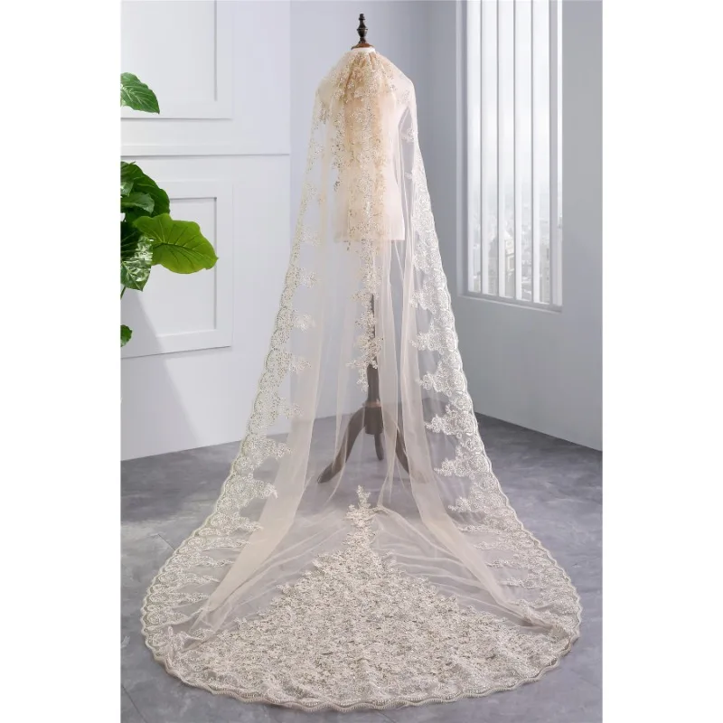 

New Champagne Veil Lace Sequins Wholesale Sales Bridal Veil