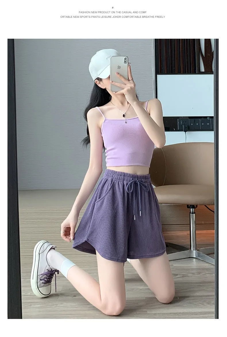 Frische Sportshorts für Damen mit dünnen, hohen, lässigen Hosen mit weitem Bein, lockeren und schlanken A-Linien-Hotpants