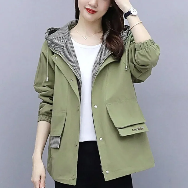 

2025 Spring Autumn New Jacket Female High-End Fashion Outerwear Hooded Jackets Large Size S-8XL Windbreaker Coat Women Trend Top