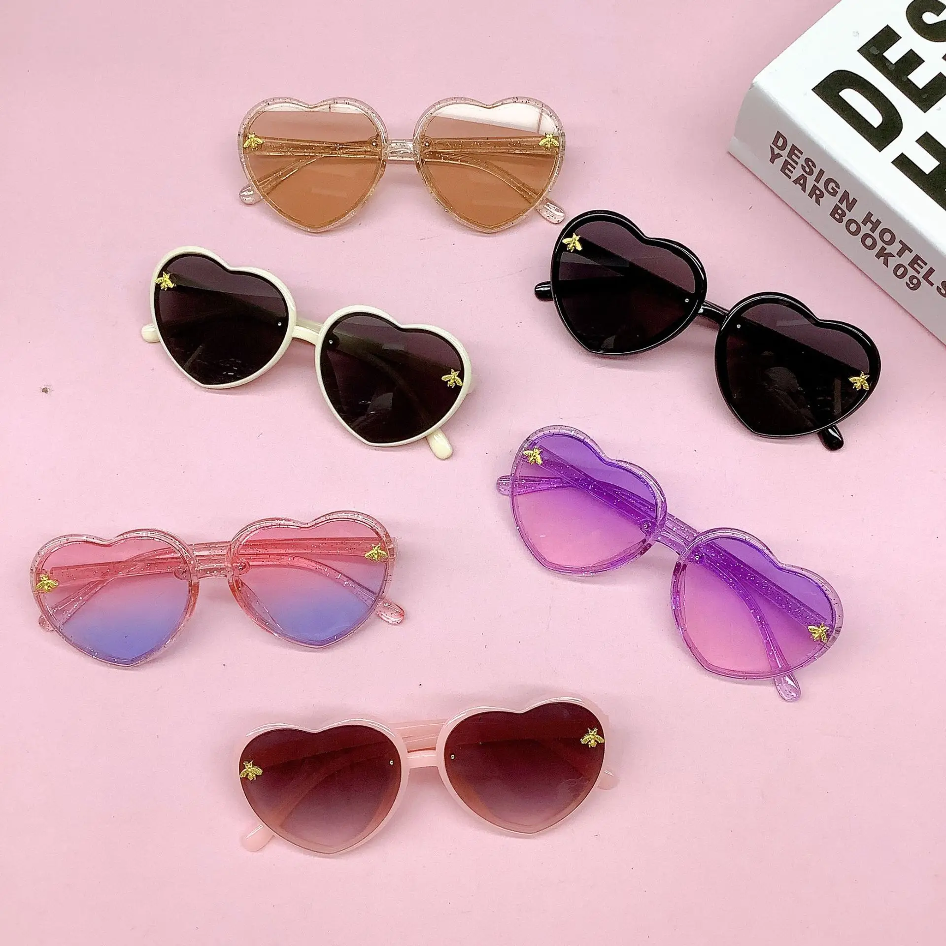 2025, Sonnenbrille, rundes Gesicht, Sonnenschutz, Brille, modisch, Biene, Herz, niedlich, für Kinder, koreanisch, trendig, Street-Style, Baby