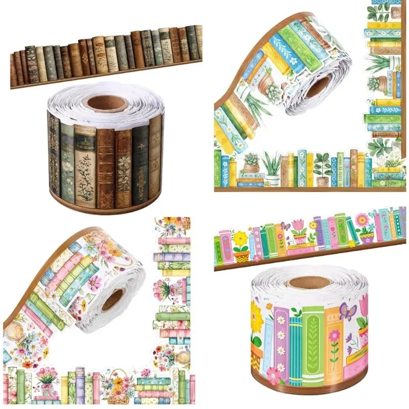 R53C Book Flower Theme Sticker Bulletin Board Borders Trim For Notebook Diaries