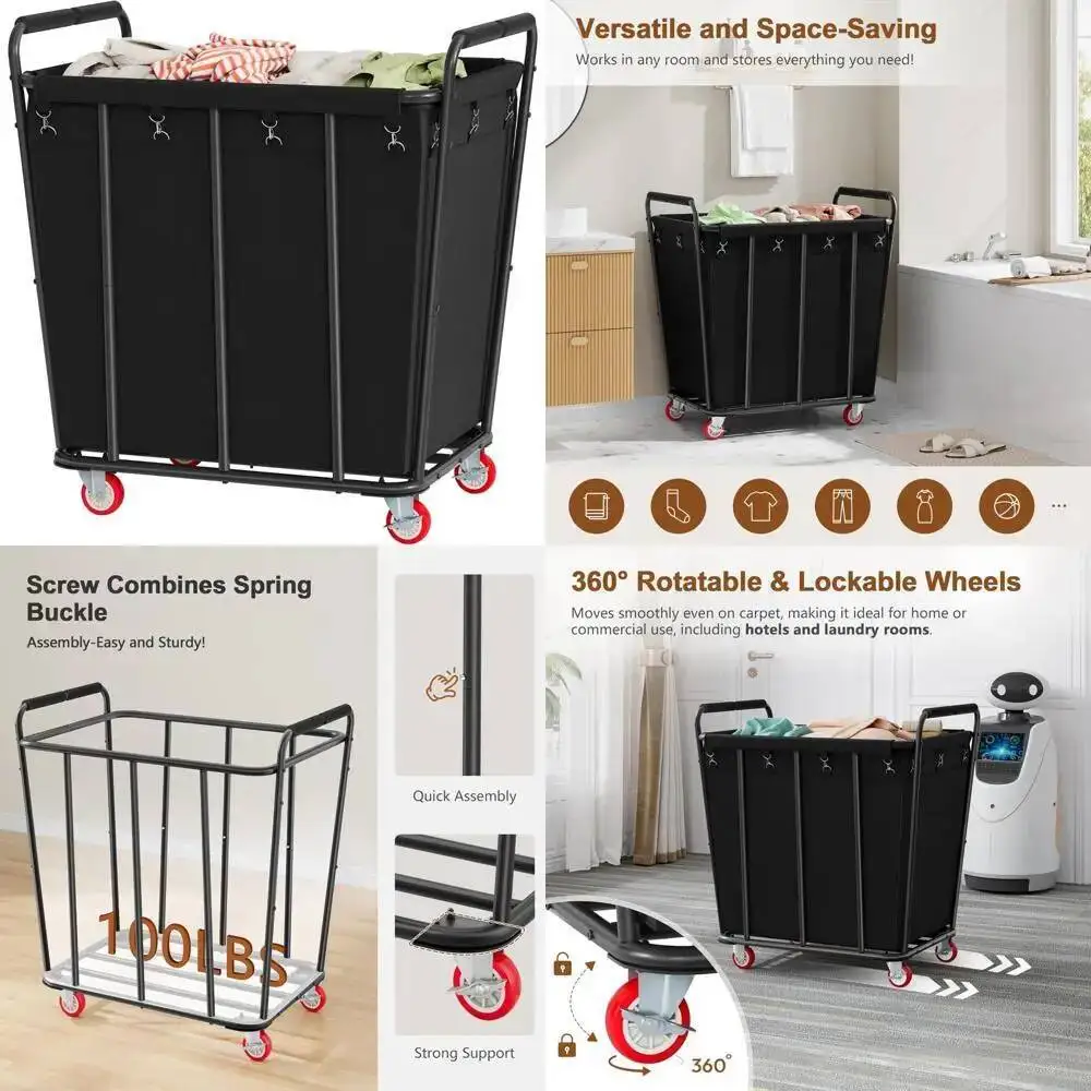 

Large Capacity Rolling Laundry Cart, 400L Heavy-Duty Basket Organizer For Clothes Storage And Sorting