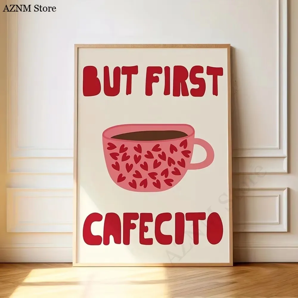 But First Cafecito-Zitat, Leinwanddruck, minimalistisches Matcha-Club, spanisches Wandkunst-Poster für moderne Wohnzimmer, Café, Heimdekoration
