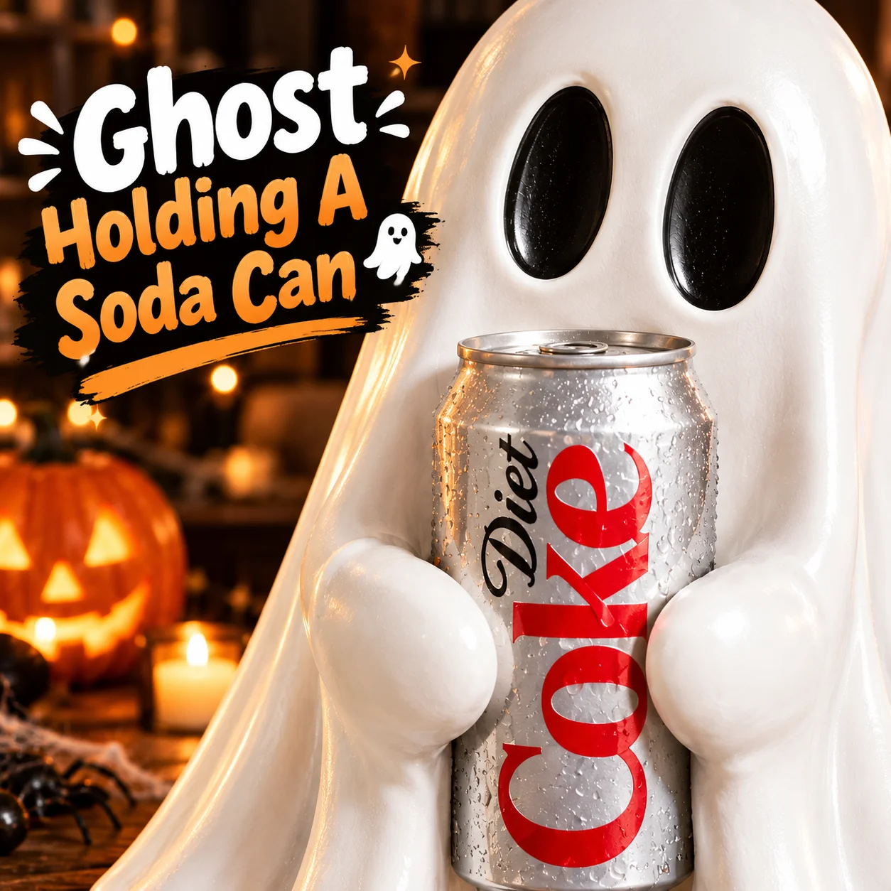 Cute Halloween Ghost Holding Soda Can, Funny Resin Figurine, Spooky Tabletop Decor for Desk Shelf Home Party Gift