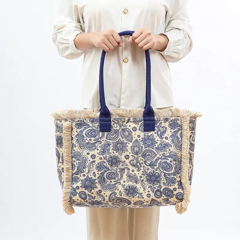 

n Large Capaci Canvas Tote Bag Women's Summer oulder Bag Zipper Handbag Soft Polyester Cotton Everyday Bag
