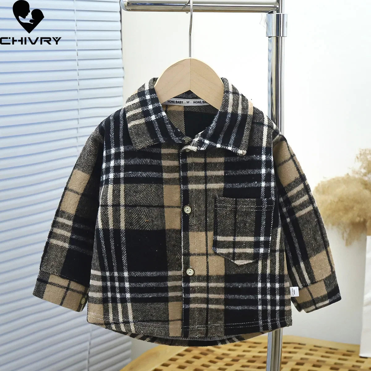 Boys Girls Classic Plaid Striped Shirts Coat New 2024 Spring Vintage Kids Long Sleeve Lapel Casual Cardigan Shirt Tops Clothing