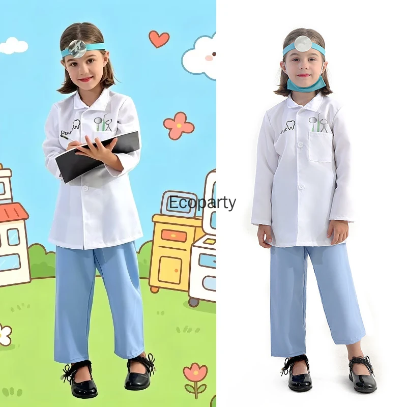 Disfraz de Dentista para Niños y Niñas, Disfraz de Doctor para Halloween, Bata Blanca, Linterna, Máscara, Trajes para Fiestas de Carnaval Infantiles