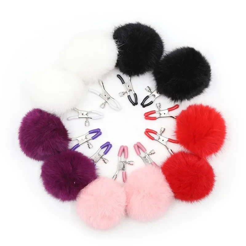 

Fur Furry Ball Nipple Clips Adjustable Clamps Metal Breast Flirting Erotic Accessories Women Couples BDSM Bondage Game Sex Toys