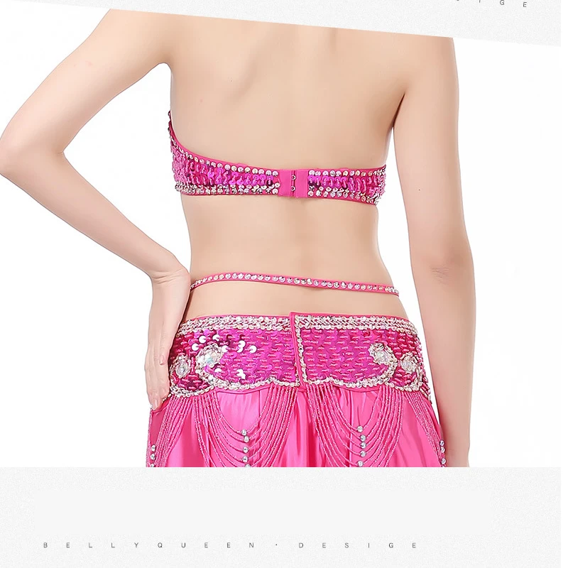 Belly Dance Costume Handmade Beads Bra Belt and Skirt 3 Pieces Set Stage Performance Suit Personal Training Practice Clothes