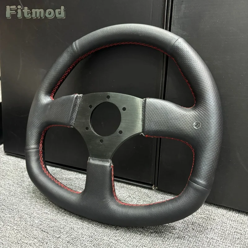 JDM 13.5 inch 340mm D-shaped flat red stitched racing car drift steering wheel, suitable for gaming and simulation PCD70MM view 5