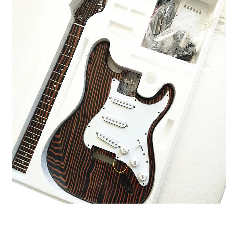 Unfinished Single Wave Electric Guitar with Zebra Wood Body and Neck, DIY Guitar Kits, BJ129