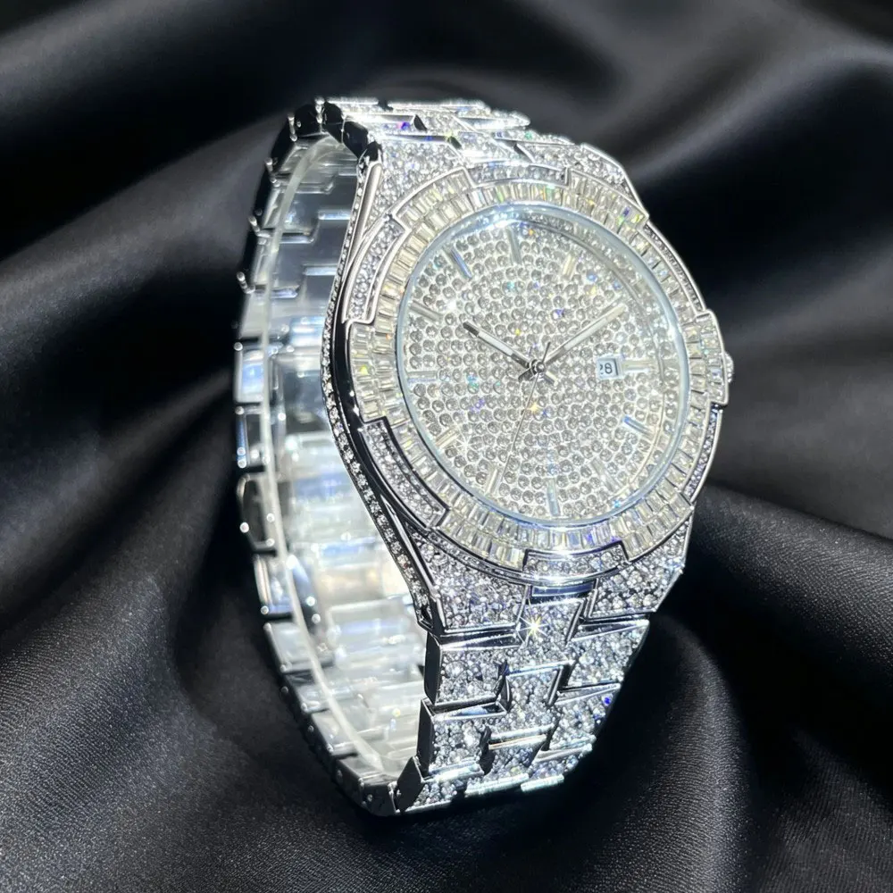 Missfox New Diamond Watch For Men Luxury Hip Hop Diamond Watches Unique Bling Ice Out Luminous Waterproof Clock Relogios Masculi