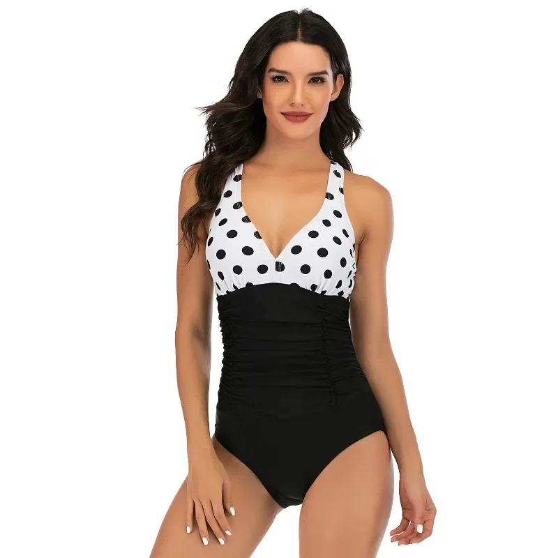 Maillot de bain imprimé à col en V pour femmes, body dos nu, une pièce, nouvelle mode, sexy, vêtements de plage, été