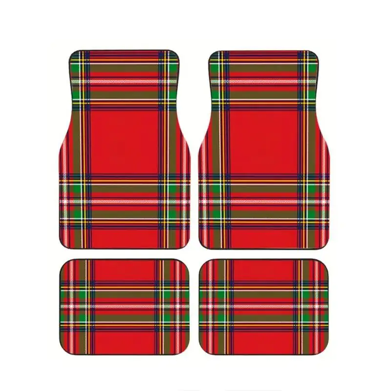 

4Pcs Red Tartan Plaid Scottish Style Car Floor Mats Non-Slip Universal Carpet Durable All-Weather Protection for SUV Vehicles