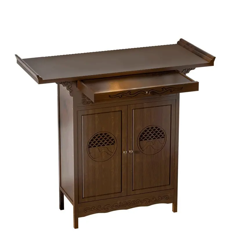 xi-Chinese-Style Porch Table with Antique Case Long Wall Table Facing Front Door%