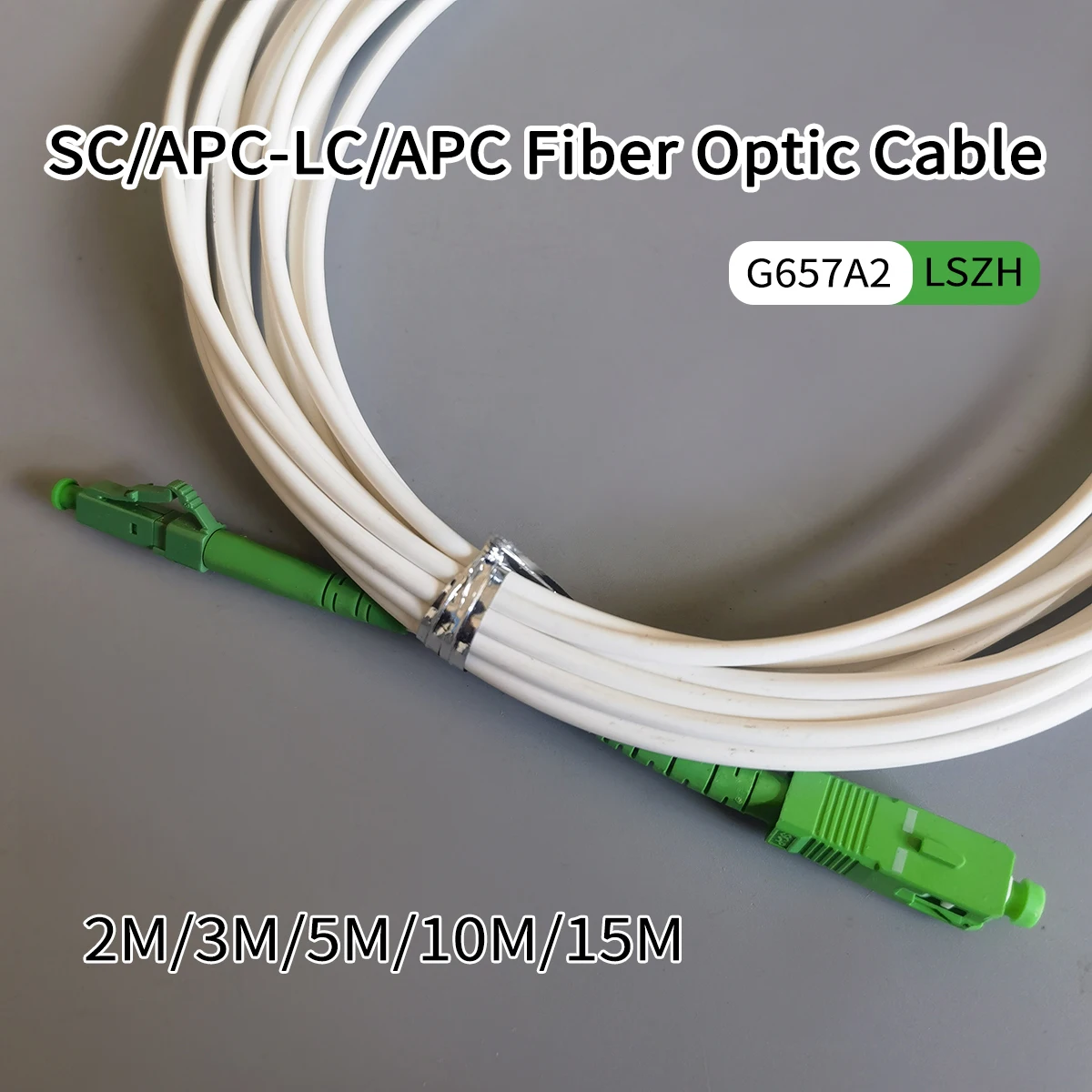 Fiber Optic Cable LC/APC-SC/APC Simplex Mode 2M/3M/5M/10M/15M/20M/30M FTTH G657A2 LSZH Optical Jumper Cable Factory Wholesale
