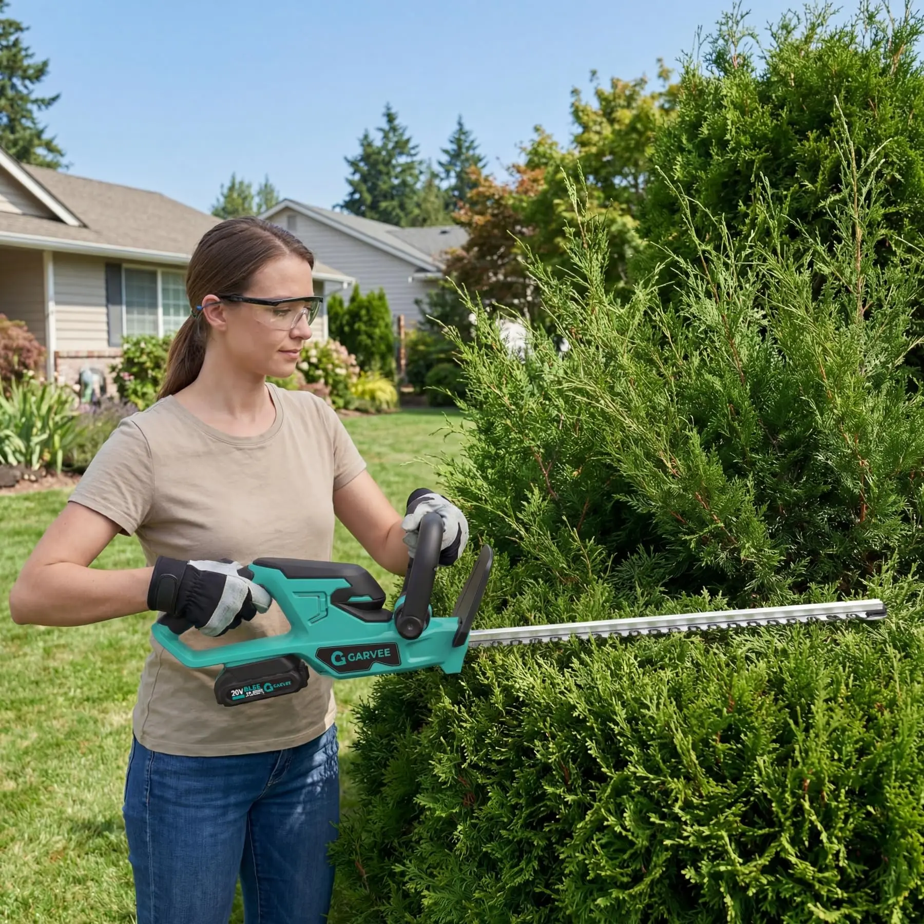 Wireless Hedge Trimmer 22 Inch Lightweight 20V Electric Bush Shrub Cutter Dual Action Blade Brushless Motor 2X20Ah Rechargeable Batteries Ideal For Garden Lawn Trimming