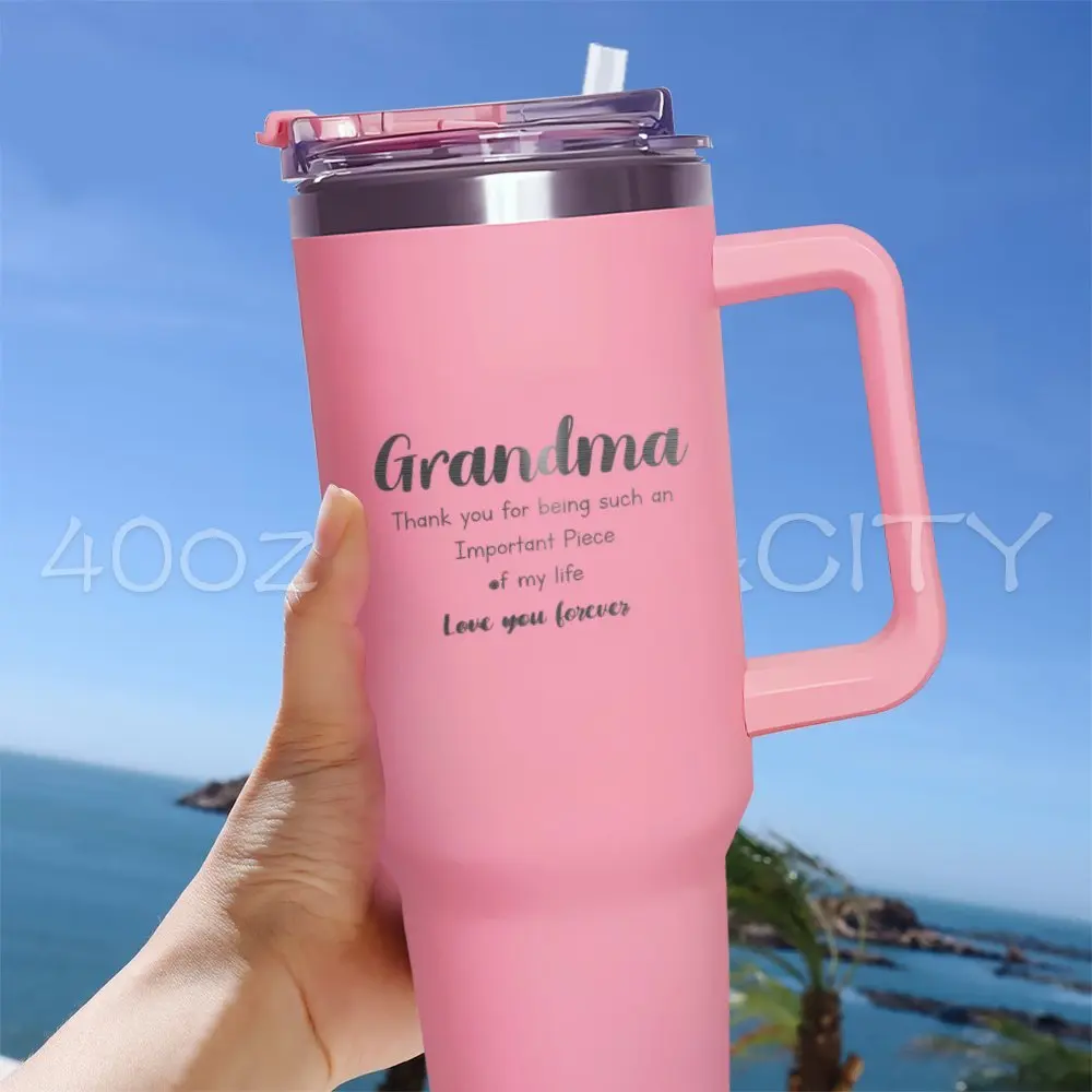

40oz Stainless Steel Tumbler with Lids and Straw, Reusable Bottle Water Cup Travel cup Double Vacuum Insulated Mug to grandama