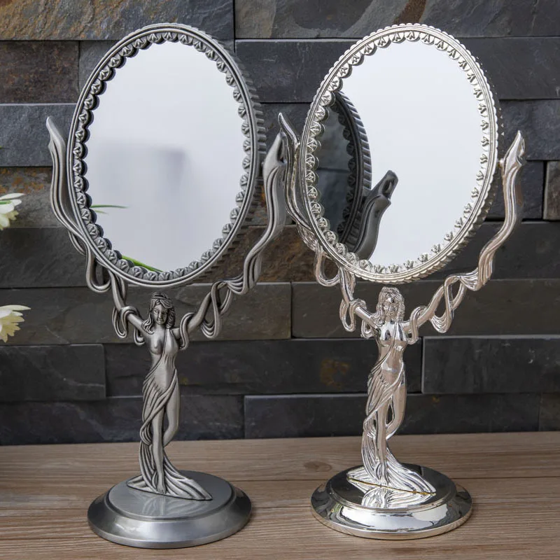 

Metal European vanity mirror creative retro enlarged bedroom bathroom vanity mirror desktop double-sided mirror cross-border