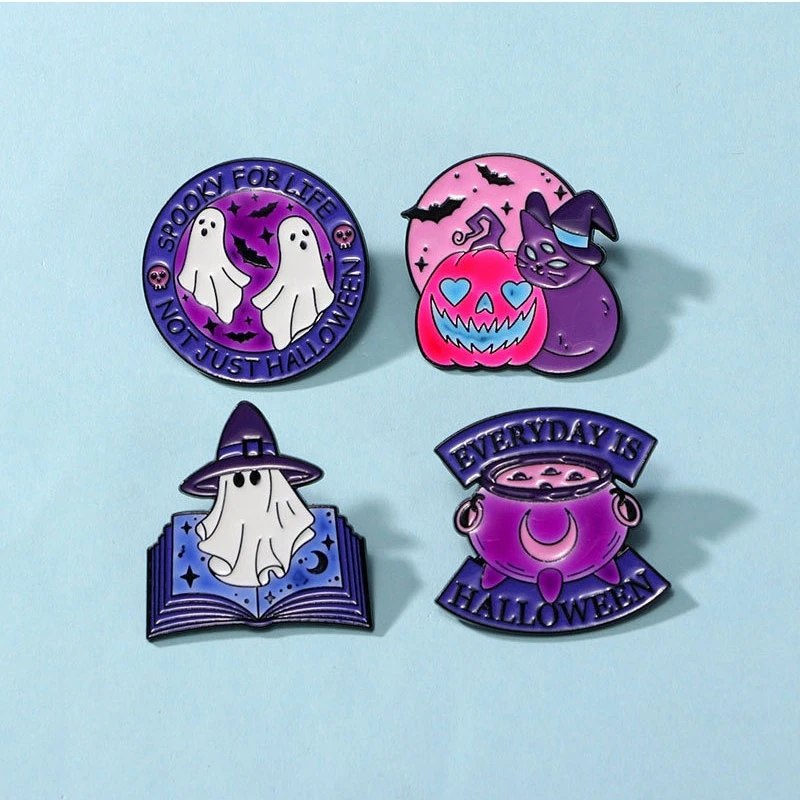 Halloween Luminous Brooch Cartoon Alloy Fluorescent Pumpkin Black Cat Ghost Badge Pin DIY Clothes Bags Hat Scarf T-shirt Jeans