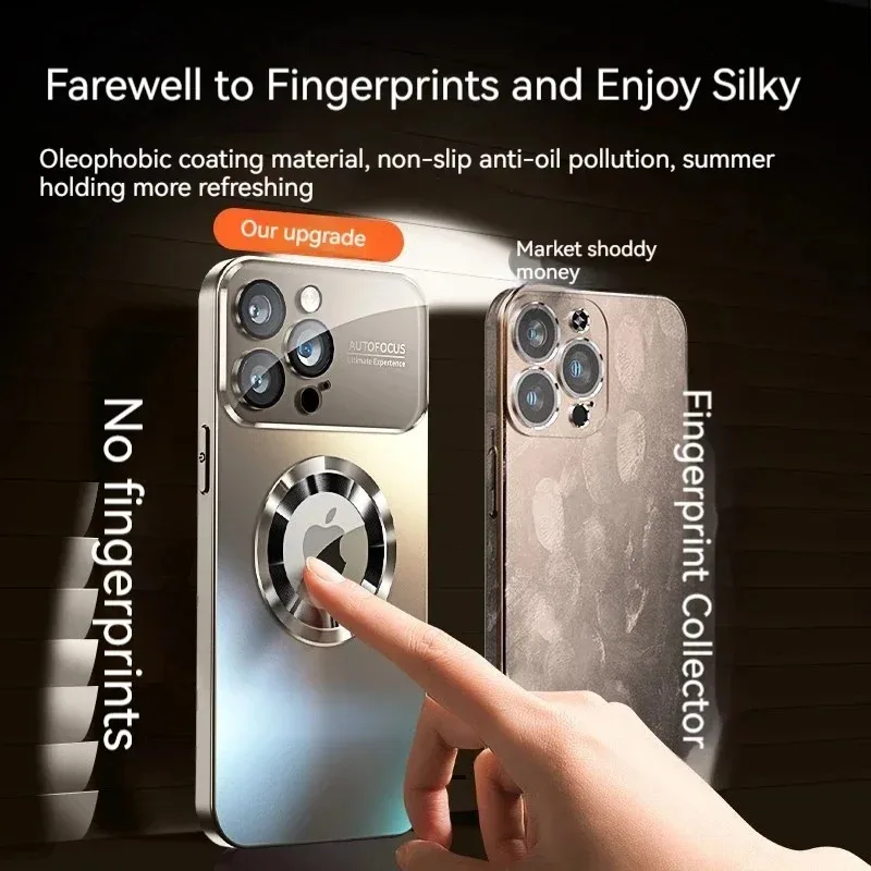 New Titanium Metallic Luxury Matte Case For iPhone 16 15 14 13 12 17 Pro Max Plus For Magsafe Glass Lens Camera Protection Cover