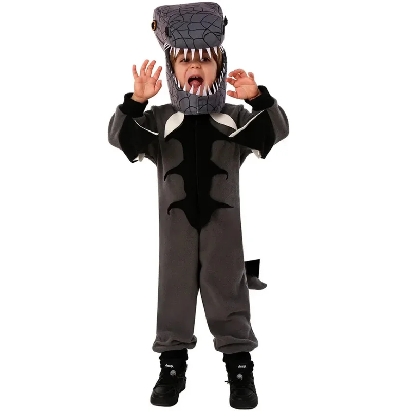 Cute Kids Dinosaur Costume Cosplay Cartoon Orange Dilophosaurus Costume Boys Child Jumpsuit School Party Student Role Play Suit