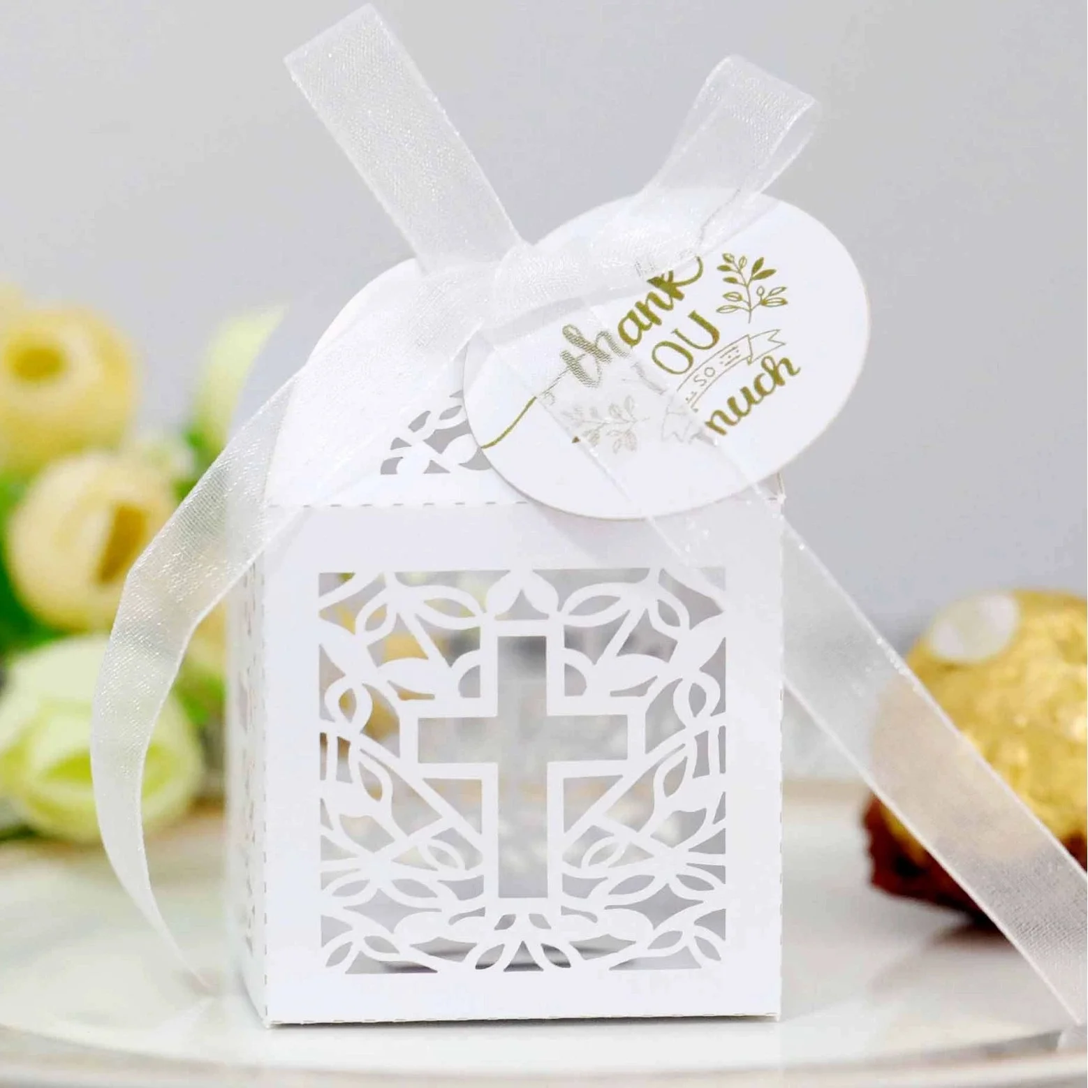 50pcs Crossing Candy Dragee Boxes Angel Gift Box Baby Shower Baptism Birthday First Communion Christening Wedding Decor