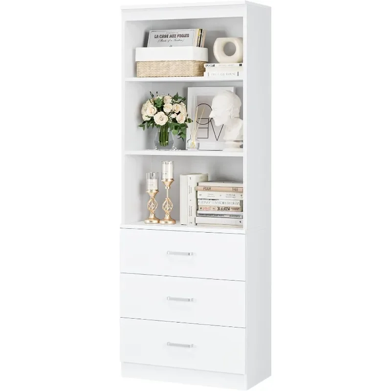 71 Inches Tall Storage Cabinet,Bookcase with 3 Drawers and 3-Tier Open Shelves,Wooden Bookshelf Storage Organizer