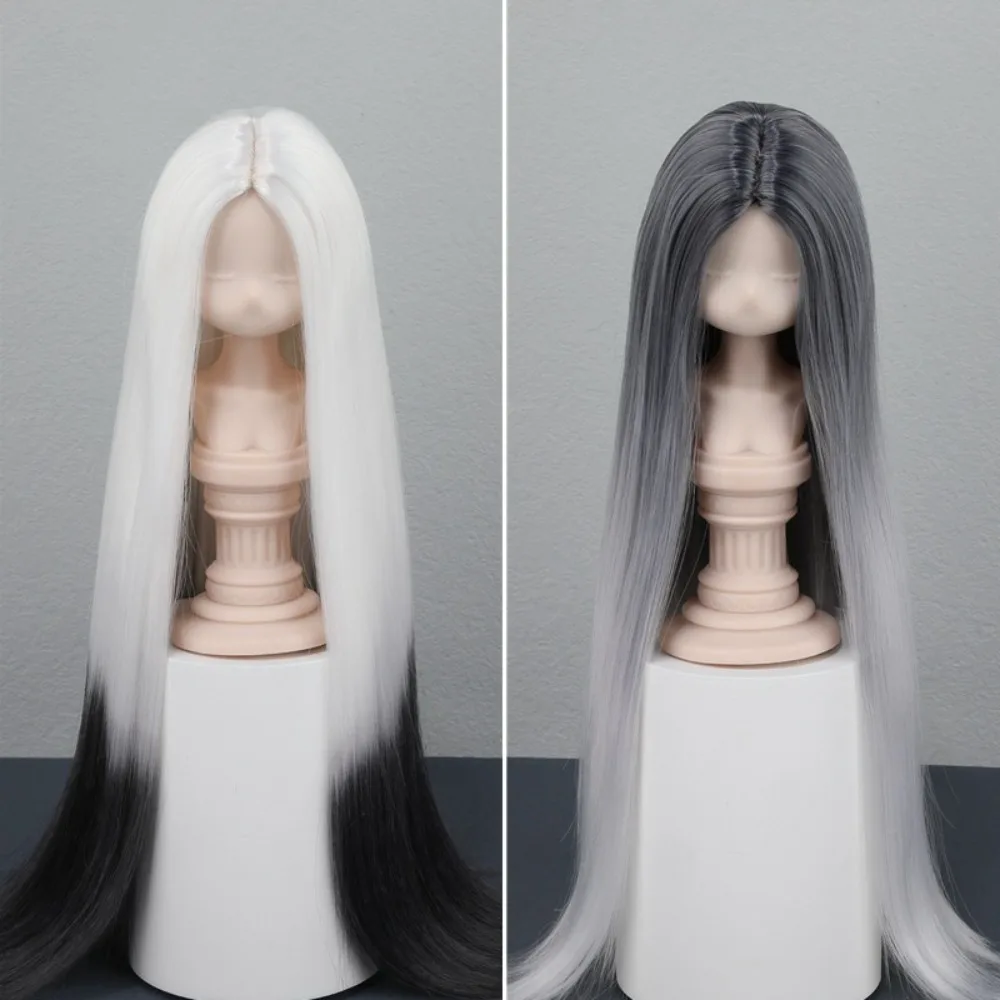 1/3&1/4&1/6 Black and White Gradient Doll Wig Big Head Doll Cos Ancient Long Hair BJD Doll Decoration Center Parting Wig Cover