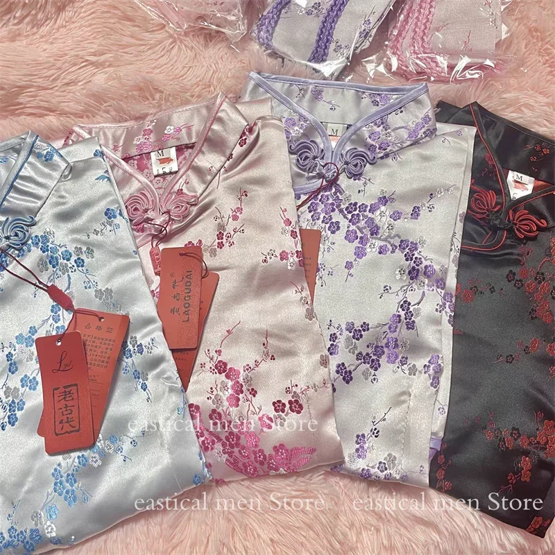 Vestido de sirvienta Lolita para niña, vestido Sexy de estilo chino, Cheongsams de Jacquard con brocado de seda, disfraz corto de Cosplay de Lolita, Mini Vestidos sexys