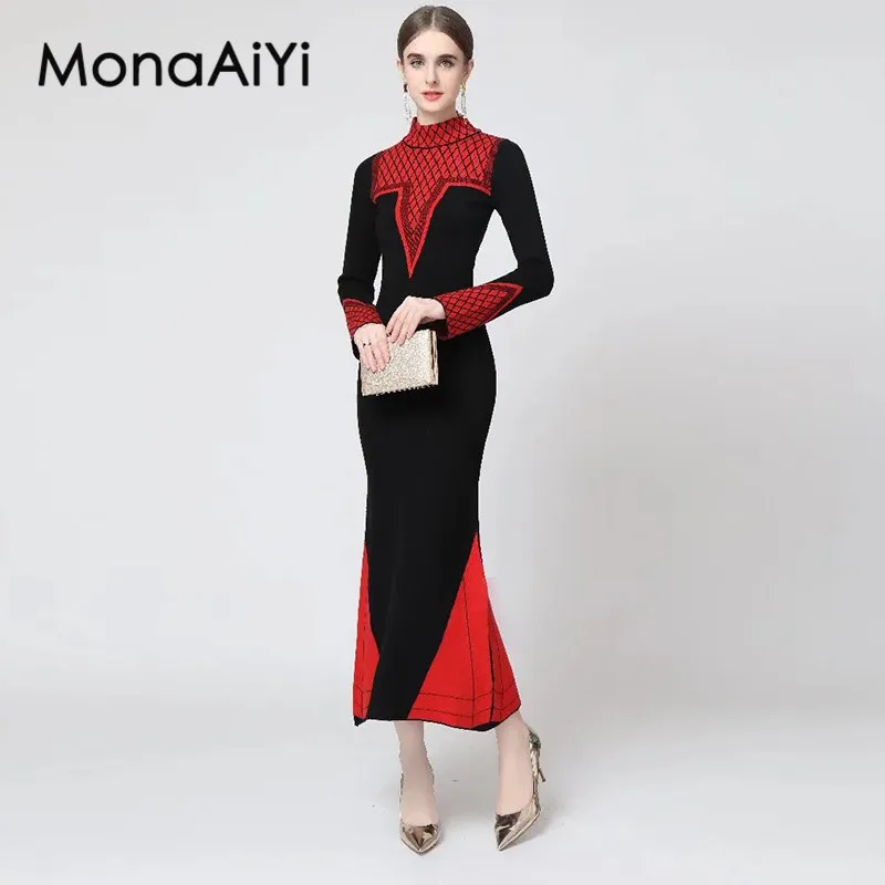 

MonaAiYi Fashion Design Autumn Women's Dress Stand Collar Long-Sleeved Pretty Slim-Fit Hip Wrap Ball Gown Mermaid Dresses