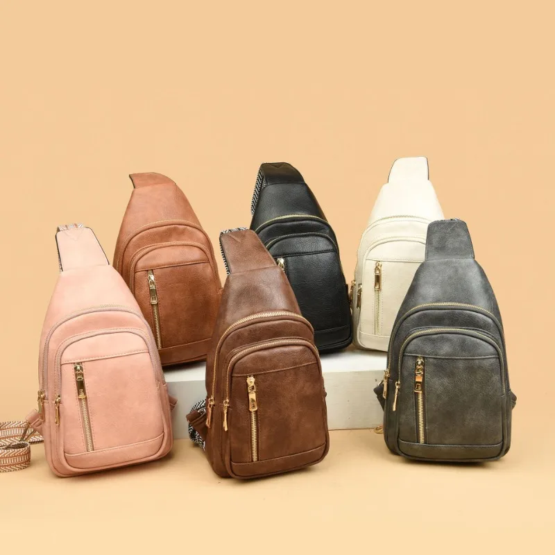 Women's Breast Bag, Retro Versatile Pu Messenger Bag 2025 Casual and Fashionable Men's Shoulder Bag.