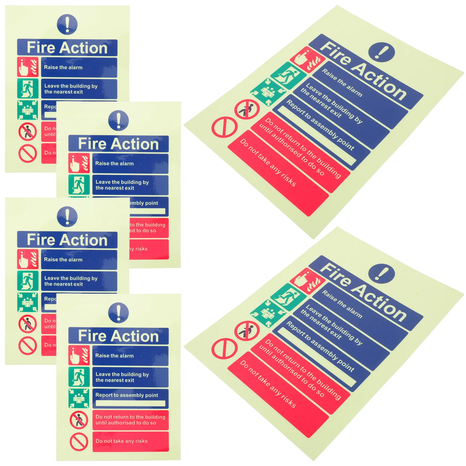 

6Pcs Night Safety Sticker 15x20cm Self Adhesive Vinyl Workplace Emergency Evacuation Sign Office School Warehouse