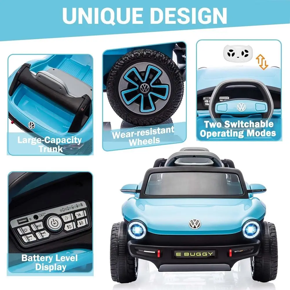 12V Kids Ride On Car Licensed Volkswagen Beetle Electric Ride On Toy for Toddlers 4 Wheeler Vehicle with Parental Remote,Blue