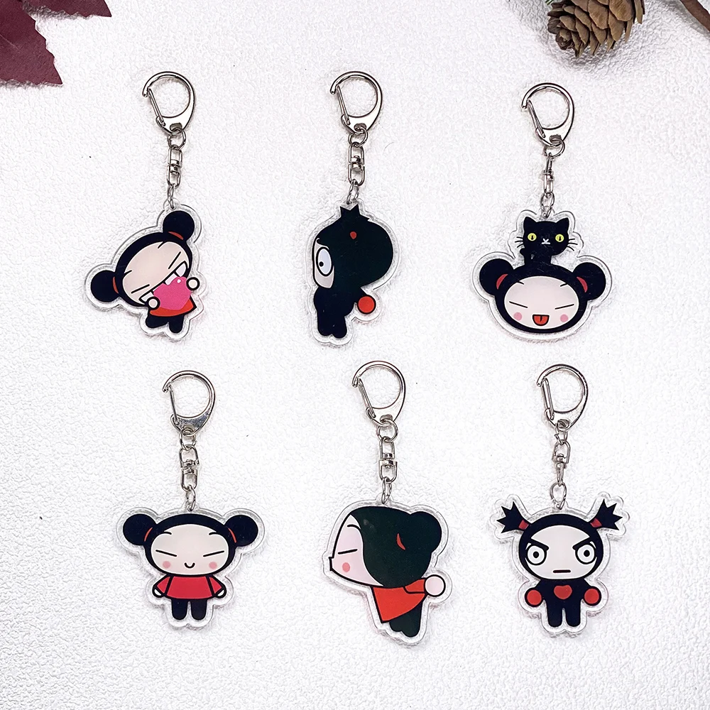 1/6Pcs Cartoon Pucca&Friends Car Keychain Acrylic Keyrings Bag Charms Cute Backpack Pendant Funny Prop Decoration Friends Gifts
