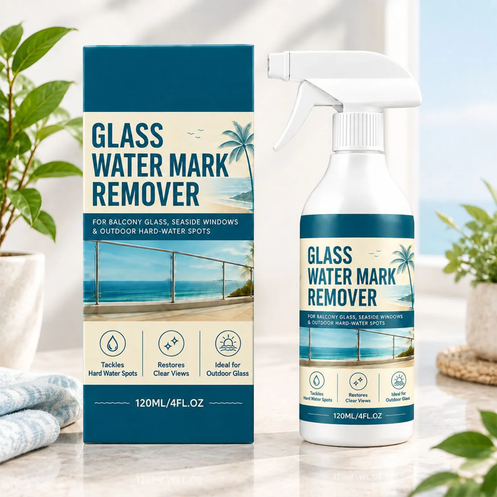 Powerful Water Spot Remover Glass Cleaner Rinse Free Scale Removal for Bathroom Mirror Shower Door Car Window Tile Care